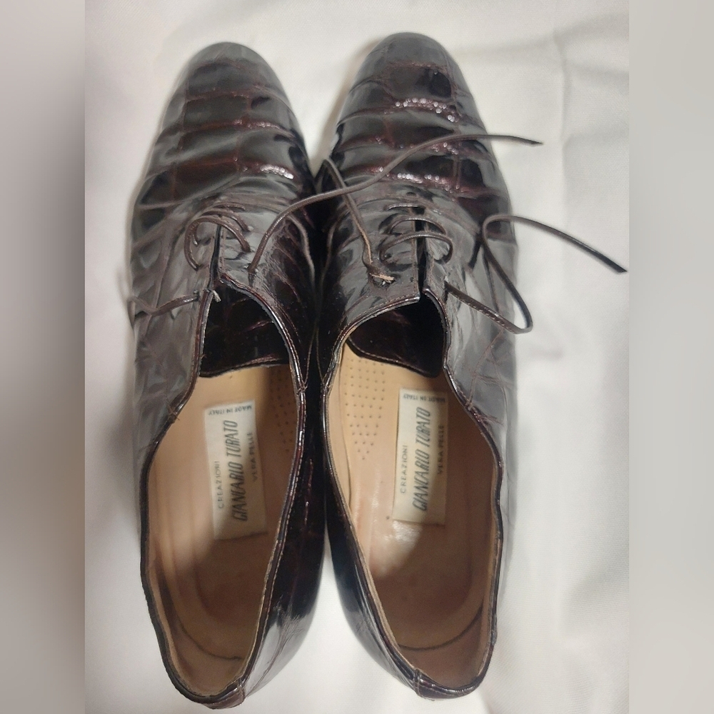Women's Burgundy Patent Leather Lace-Up Oxfords - Picture 2 of 7